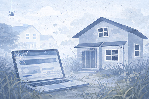 廃墟とノートパソコン